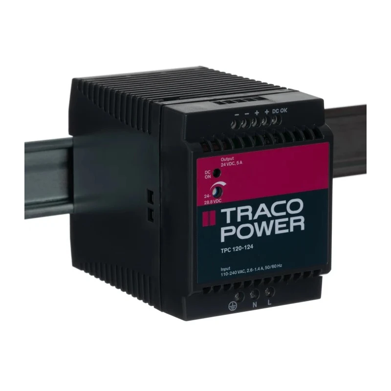 TRACOPOWER Switched Mode DIN Rail Power Supply 120W, AC/DC Input 85–264V AC or 90–375V DC, 56V DC 5A Output TPC 120-124