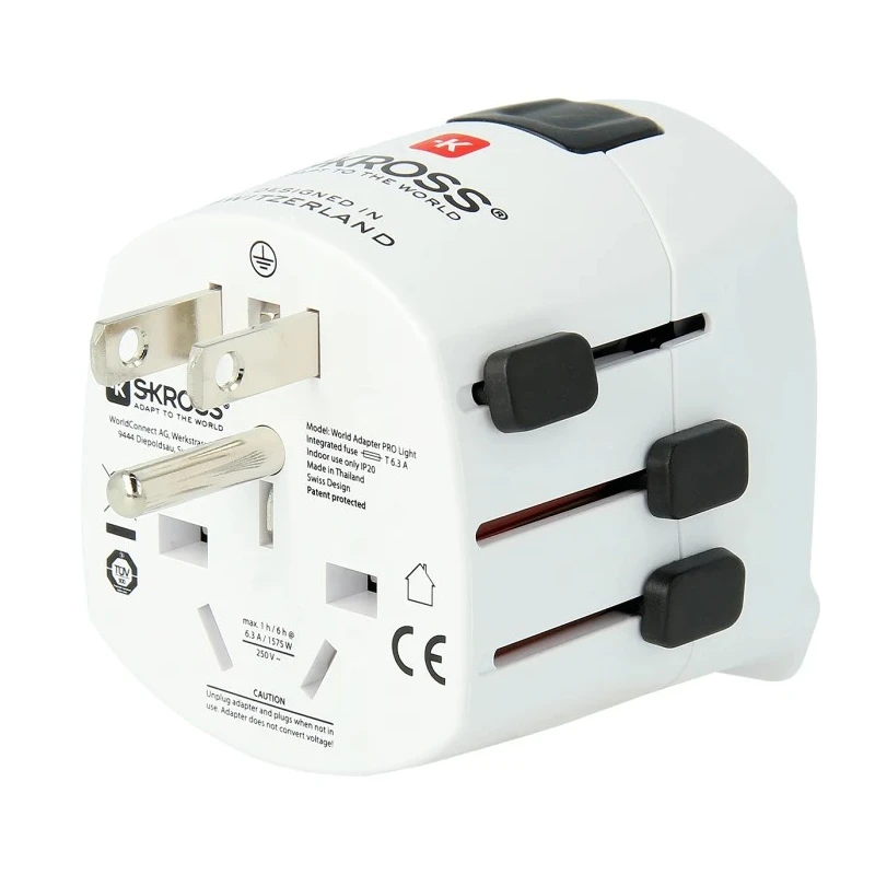 SKROSS Pro Light Schuko to World Travel Adapter 250V 6.3A Multi-Country SKR-0073RS