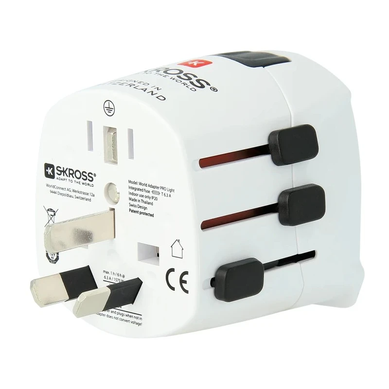 SKROSS Pro Light Schuko to World Travel Adapter 250V 6.3A Multi-Country SKR-0073RS