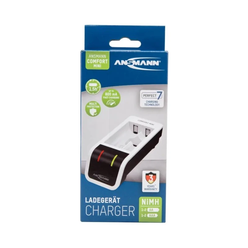Ansmann Comfort Mini Battery Charger 1001-0091, For AA & AAA, 1.2V NiMH Batteries, 800mA USB Input