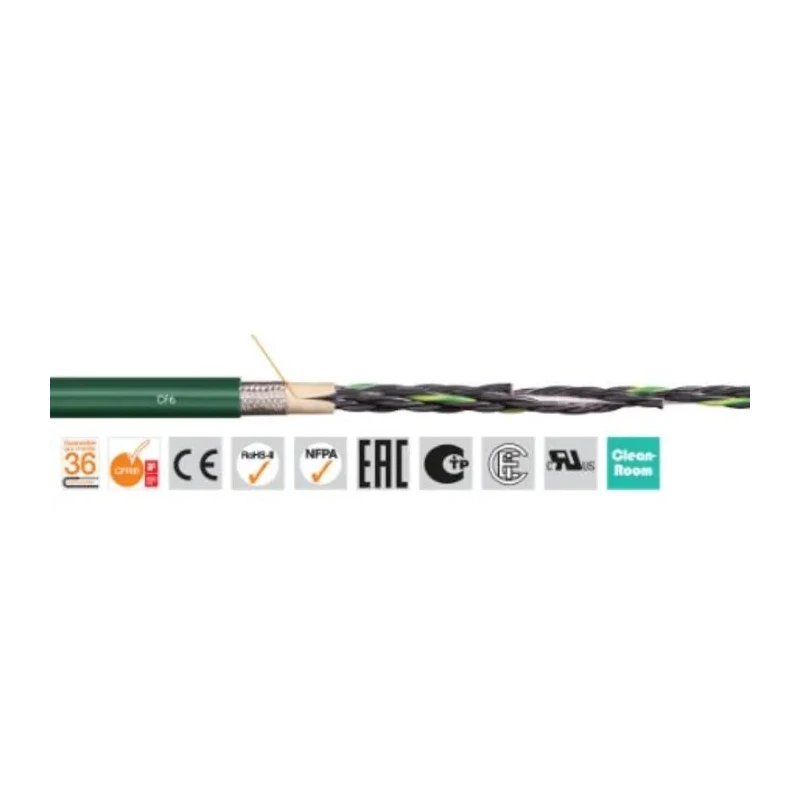 Igus Chainflex CF6 Control Cable, Screened, 7 Cores, 0.5mm², 20 AWG, Green PVC Sheath, 50m, CF6.05.07 (50m)
