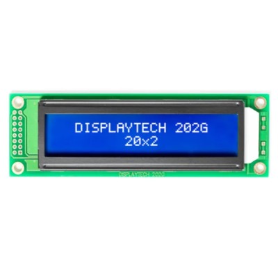 Displaytech Alphanumeric LED LCD Monochrome Display, White on Blue, 20 Characters x 2 Lines 202G CC BC-3LP
