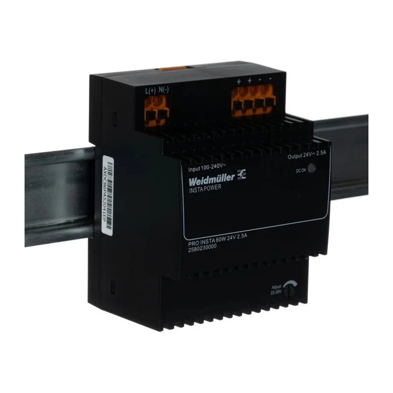 Weidmüller PRO INSTA DIN Rail Power Supply , 24V DC Output, 2.5A, AC/DC Input 85–264V AC / 95–370V DC, 67.4 VA 2580230000