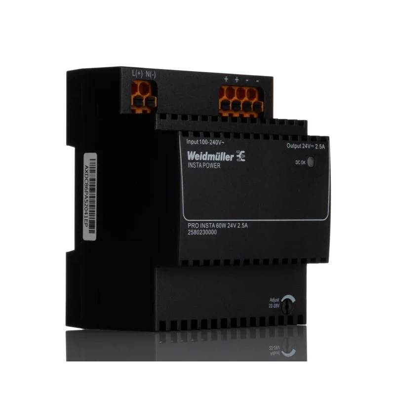 Weidmüller PRO INSTA DIN Rail Power Supply , 24V DC Output, 2.5A, AC/DC Input 85–264V AC / 95–370V DC, 67.4 VA 2580230000