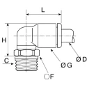 Legris Male Stud Elbow Pneumatic Fitting LF3000 Series , 1/8 in R Thread, 6mm Push-in, Glass Reinforced Nylon