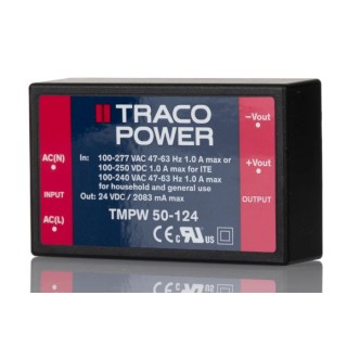 TRACOPOWER Switching Power Supply, 2 Output, 24V DC, 50W, PCB Mount, Compact Module TMPW 50-124