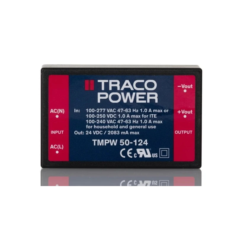 TRACOPOWER Switching Power Supply, 2 Output, 24V DC, 50W, PCB Mount, Compact Module TMPW 50-124