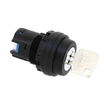 Idec 2-Position Key Switch Head, Spring Return, 22 mm Cutout, IP65 Black Bezel HW1K-21B-N