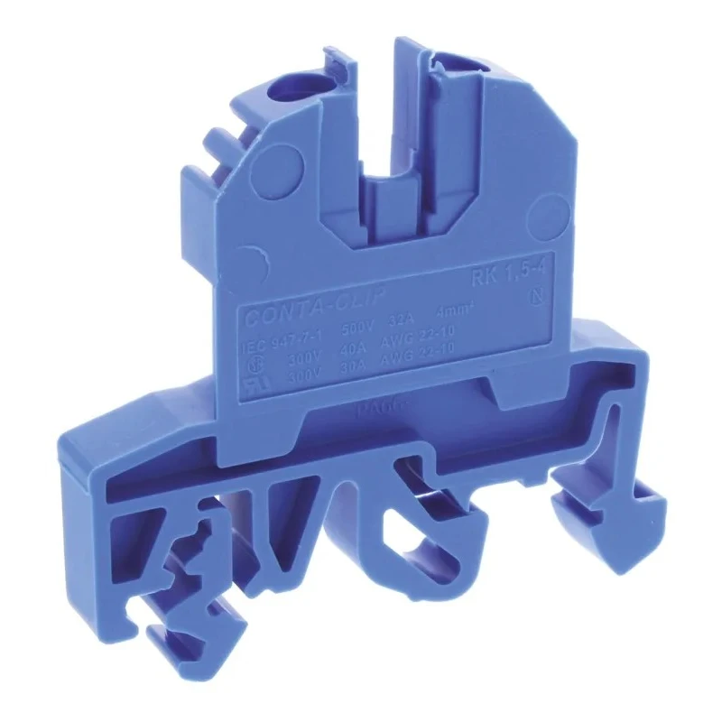 RS PRO RK Series DIN Rail Terminal Block Blue, 0.2mm² to 4mm², Screw, 10 Positions, 500V, 40A 815-644