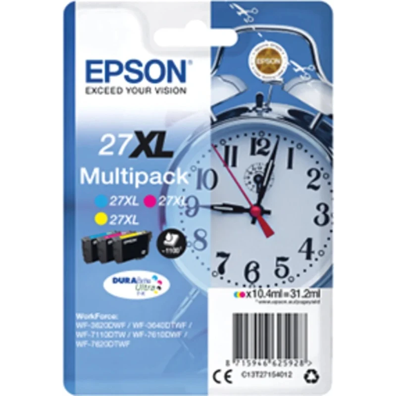 Epson Magenta, Cyan, Yellow Ink Cartridge C13T27154012, 2200 Page Yield, Durabrite Ultra