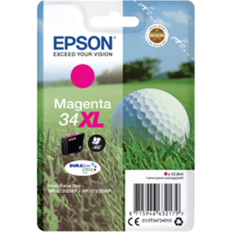 Epson Magenta Ink Cartridge C13T34734010, Approximate Page Yield 950, Durabrite Ultra Ink