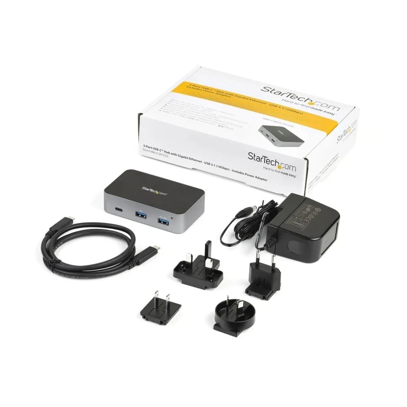 StarTech.com 3 Port USB 3.1 Hub, AC Adapter Powered, Gigabit RJ45, 100x60x25mm HB31C2A1CGS