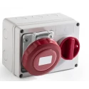 RS PRO Wall Mount Industrial Power Connector 3P+T, 16A, 400V, IP67 Red, Fibreglass Reinforced Polyester, Screw Terminal IP67