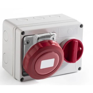 RS PRO Wall Mount Industrial Power Connector 3P+T, 16A, 400V, IP67 Red, Fibreglass Reinforced Polyester, Screw Terminal IP67