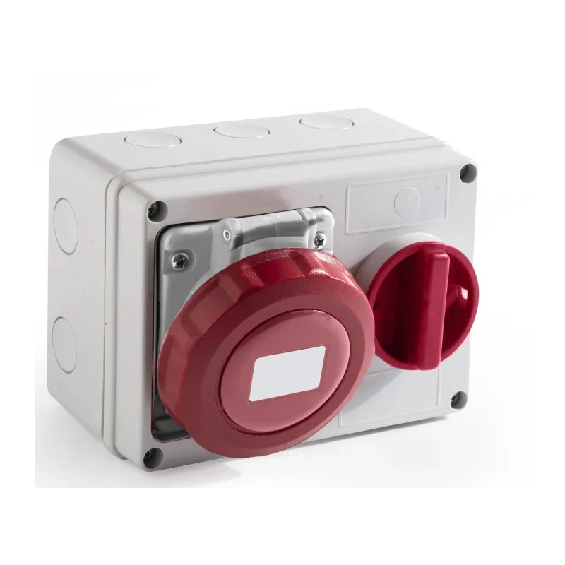 RS PRO Wall Mount Industrial Power Connector 3P+T, 16A, 400V, IP67 Red, Fibreglass Reinforced Polyester, Screw Terminal IP67
