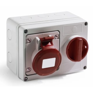 RS PRO Wall Mount Industrial Power Connector, 32A, 400V, Red, 3P+T, IP44