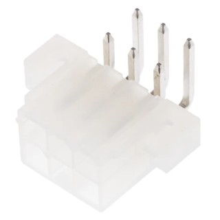 Molex Mini-Fit Jr Series Right Angle Through Hole PCB Header, 6 Contacts, 4.2 mm Pitch, 2 Row, Shrouded 39-29-1068