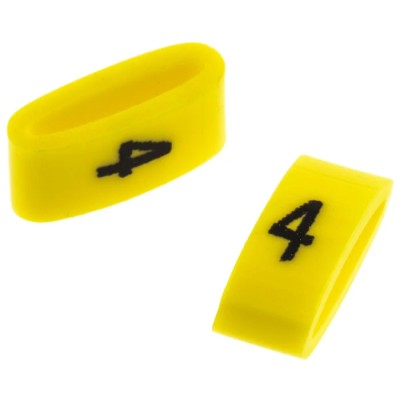 HellermannTyton Ovalgrip Slide-On Cable Marker Black on Yellow, Pre-Printed '4', 2.5–6 mm, PVC, Flame Resistant, 901-10482
