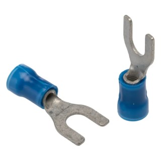 RS PRO PLASTI-GRIP Insulated Crimp Spade Connector, Vinyl, Blue, 16 AWG to 14 AWG, M5 Stud Size 34167