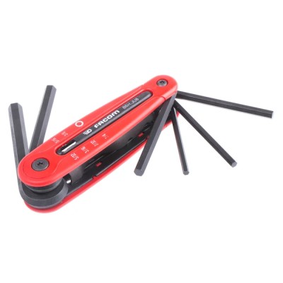 Facom 6 Piece Metric Hex Key Set, Phosphate Finish, Silicon Steel, Short Arm, Hex Sizes 5/32-3/16-7/32-1/4-5/16-3/8 86H.JU6