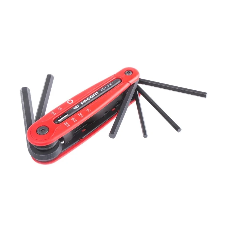 Facom 6 Piece Metric Hex Key Set, Phosphate Finish, Silicon Steel, Short Arm, Hex Sizes 5/32-3/16-7/32-1/4-5/16-3/8 86H.JU6