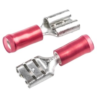 RS PRO PIDG FASTON 250 Red Insulated Female Spade Connector, Crimp, 6.35 x 0.81 mm Tab Size, 22–18 AWG 42599-2