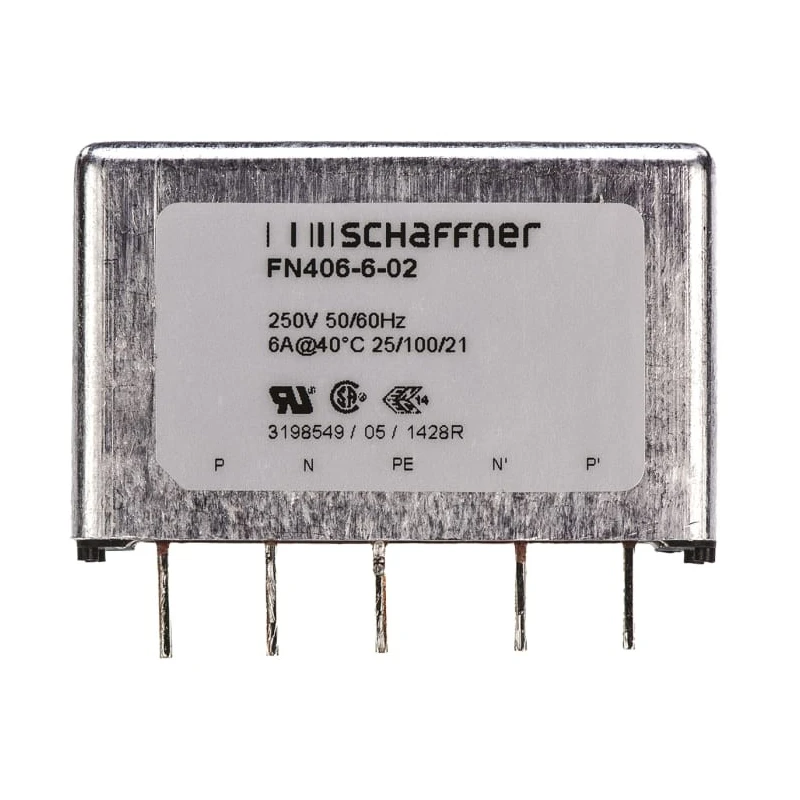 Schaffner PCB EMC Filter 6A 250V AC 400Hz Pin 1 Phase FN406