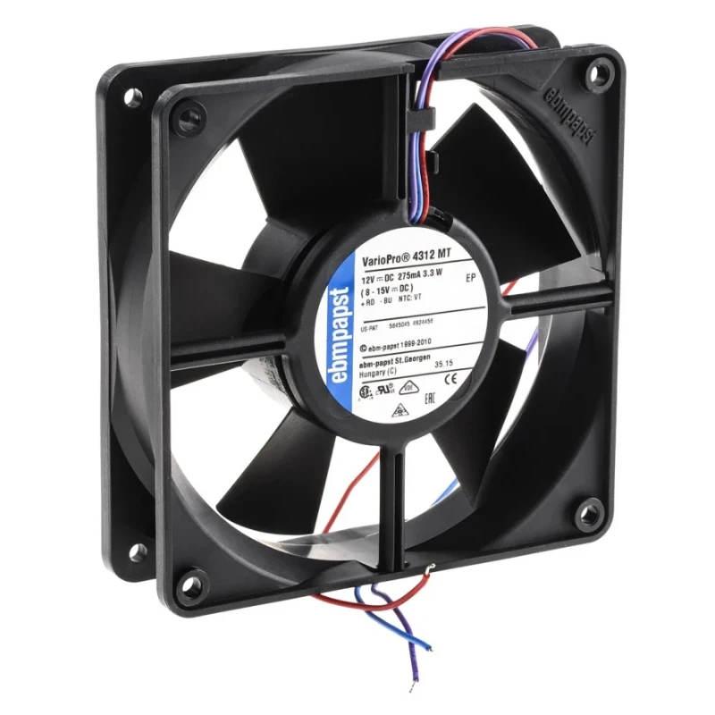 ebm-papst Axial Fan , 4300 Series, 12V DC, 138 m³/h Air Flow, 3.3 W, 70 mA Max, Ball Bearing, IP68, 119x119x32 mm