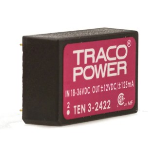 TRACOPOWER DC/DC Converter 12V, -12V 125mA Dual Output PCB Mounted, 18–36V Input Range, 3W, Surface Mount, TEN 3-2422