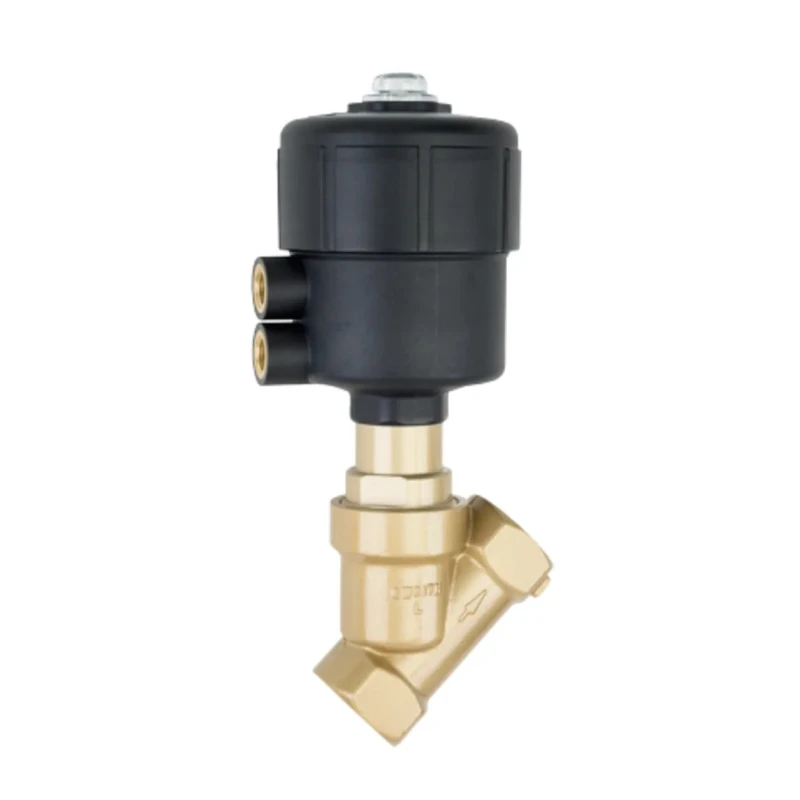 Buschjost Angle Seat Pneumatic Actuated Valve 10 Bar, 1 Inch Female, Spring Return, Dezincification Brass 8450400.0000.00000