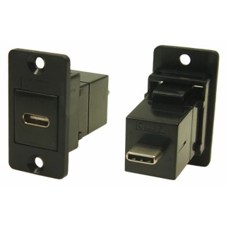 RS PRO Straight Panel Mount USB Type C Connector, Female/Male, 2 Port, 3A, 30V AC, Feedthrough, Model 218-8312