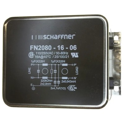 Schaffner Chassis Mount EMI Filter 16A, 250V AC/DC, 400Hz, 3 Phase, Fast-On Terminal FN2080