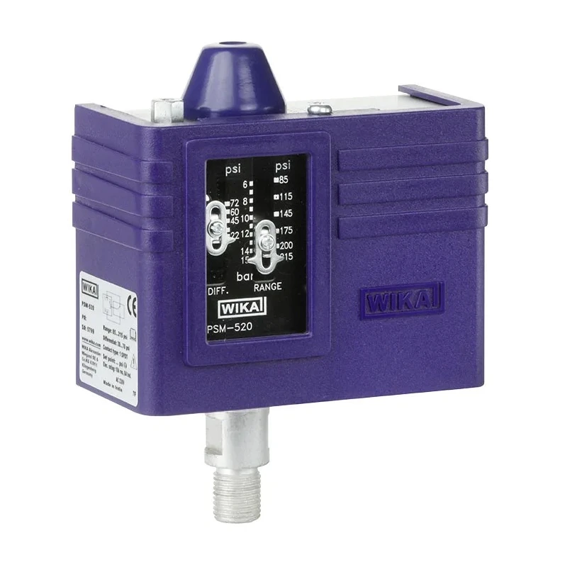 WIKA Pressure Switch Adjustable -0.4 bar to 5 bar, Panel/Direct Mount, 230V, PSM-520 14269047
