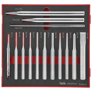 Teng Tools 14-Piece Punch and Chisel Set High Carbon Steel 265mm Overall TEDPC14