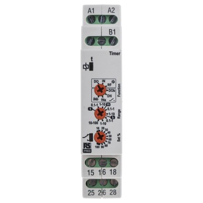 Broyce Control LMMT Series DIN Rail Timer Relay, 2-Contact, DPDT, Multifunction, 230V DC/230V AC/24V AC, 0.1 s to 102-6123