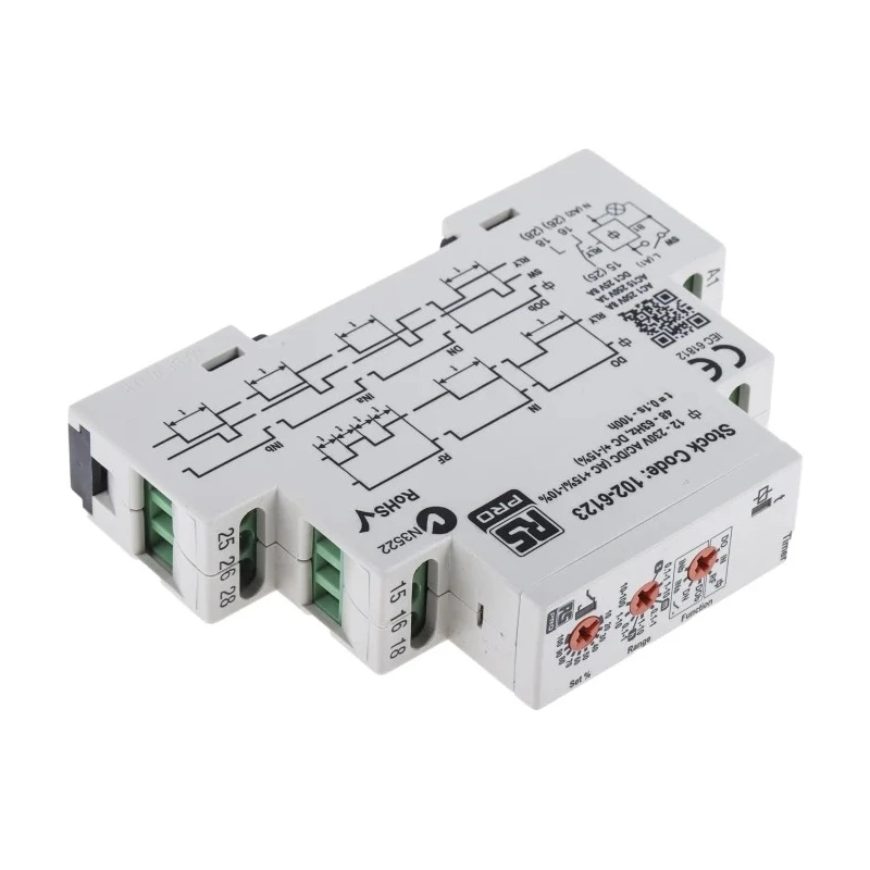 Broyce Control LMMT Series DIN Rail Timer Relay, 2-Contact, DPDT, Multifunction, 230V DC/230V AC/24V AC, 0.1 s to 102-6123