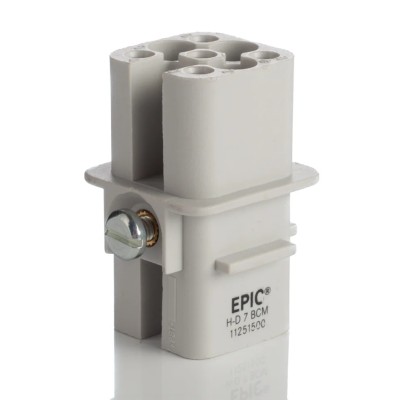 EPIC Heavy Duty Power Connector Insert, HD Series, Panel Mount, 10A, Female, 7 Contacts, Silver-Plated Copper 11250515