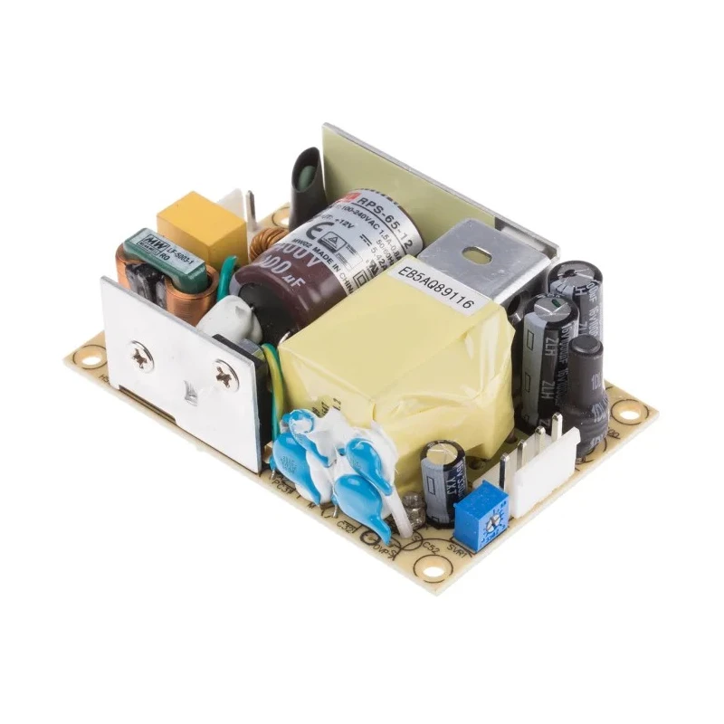MEAN WELL Switching Power Supply, 12V DC, 5.42A, 65W, PCB Mount, 80–264V AC Input, High Efficiency RPS-65-12