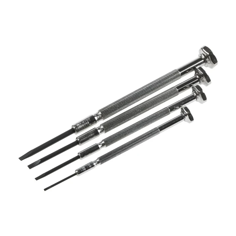 CK Slotted Precision Screwdriver Set 4-Piece Nickel-Plated Brass, Black Hardened Blades T4852P