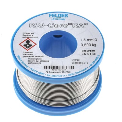Felder Lottechnik Lead Solder Wire, 1.5 mm, Rosin Flux, 183°C Melting Point 18.601.53037