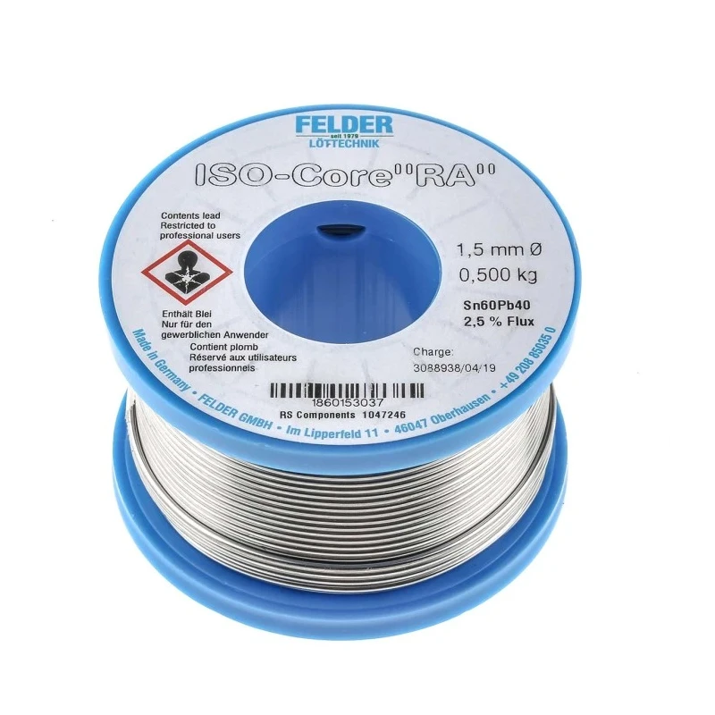 Felder Lottechnik Lead Solder Wire, 1.5 mm, Rosin Flux, 183°C Melting Point 18.601.53037