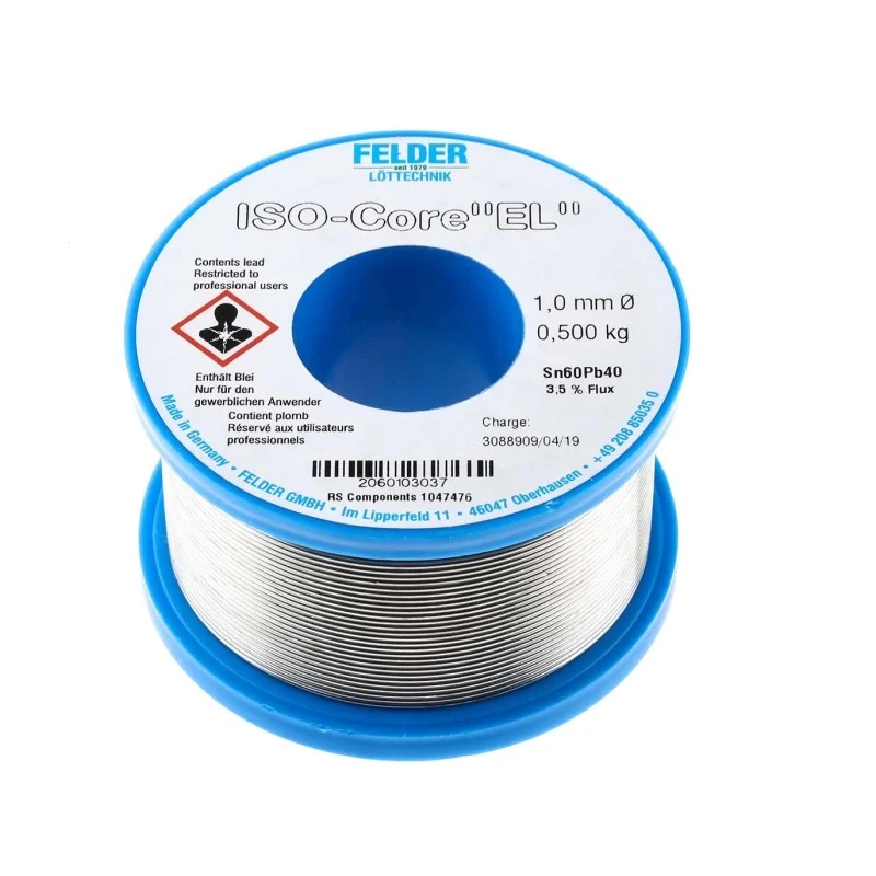 Felder Lottechnik Lead Solder Wire 1 mm, 183°C Melting Point, 500g, 40% Lead 60% Tin Rosin Flux 20.601.03037