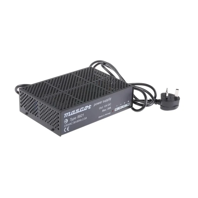 Mascot 6.3 mm Push-on Terminal AC/DC Adapter 3-Pin UK Plug, 270 W, 12V DC Output, 20A, Model 8921000055