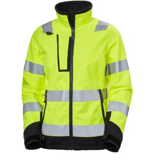 Helly Hansen Luna Hi Vis Softshell Jacket, XL, Black/Green/White/Yellow, Unisex, Waterproof, 74098_369-XL