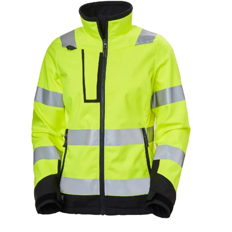 Helly Hansen Luna Hi Vis Softshell Jacket, XL, Black/Green/White/Yellow, Unisex, Waterproof, 74098_369-XL