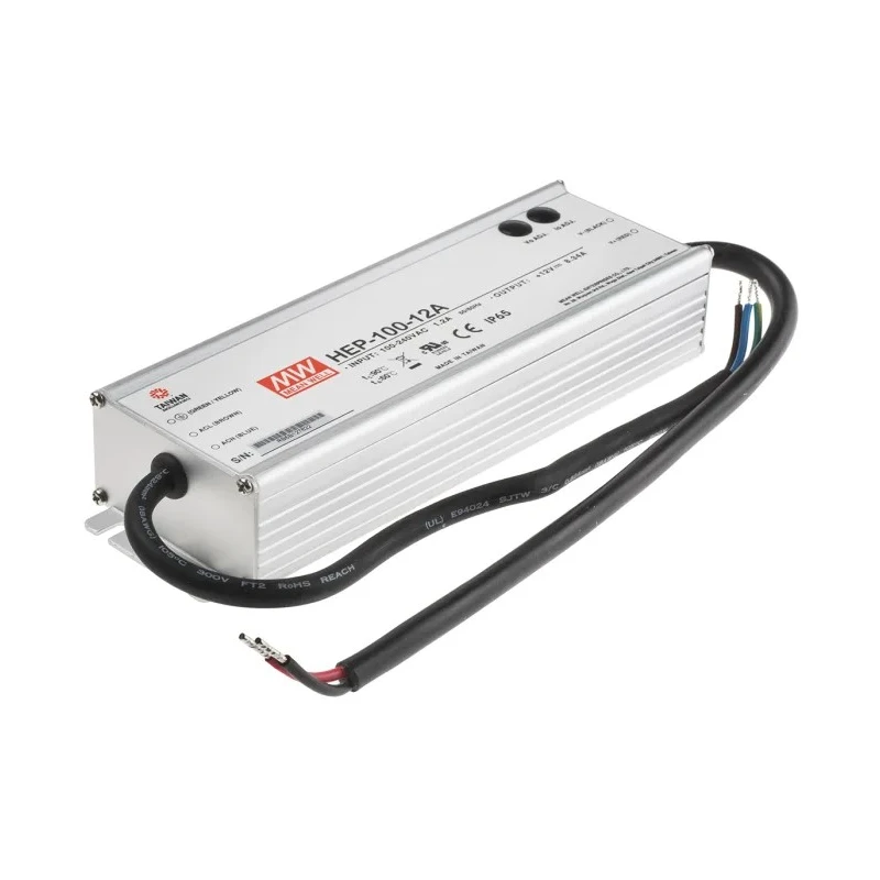 MEAN WELL Industrial Switching Power Supply 12V DC, 100W, IP65, Aluminium Enclosure, Chassis Mount HEP-100-12A