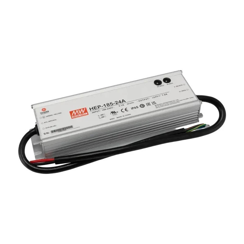 MEAN WELL Switching Power Supply, 24V DC, 187W, 1 Output, Chassis Mount, HEP-185-24A