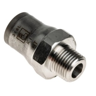 Legris 3800 Series Stainless Steel Pneumatic Male Stud Adaptor, Push-in Tube, 1/8 in R Thread, 8mm, 20 Bar, 110°C 3805 08 10
