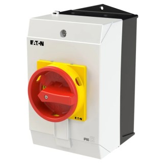 Eaton 3-Pole Surface Isolator Switch, 20A, 5.5kW, IP65, Surface Mount, Yellow/Red Handle, 