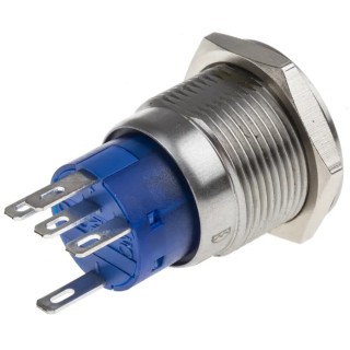 RS PRO Illuminated Push Button Switch, Latching, Panel Mount, 19.2 mm Cutout, SPDT, Blue LED, IP67, 24 V dc 250 V ac 111-3782